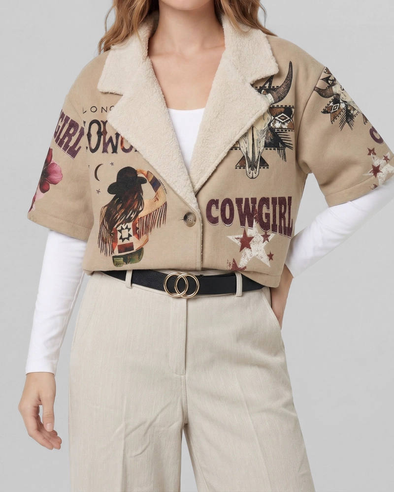 CHAQUETA MUJER IDA RELAXED CUELLO CON SOLAPA MANGA ACAMPANADA TAUPE LINEATRE - 3