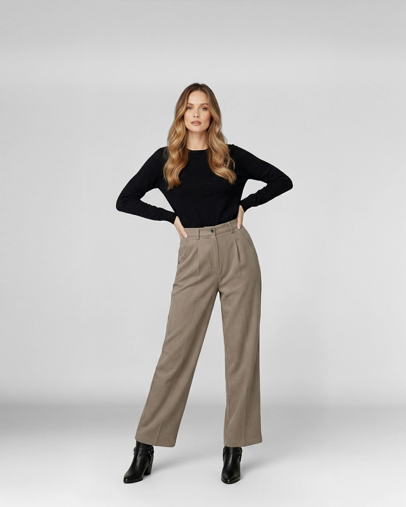 PANTALON MUJER PAULINA RELAXED FANGO LINEATRE - 4