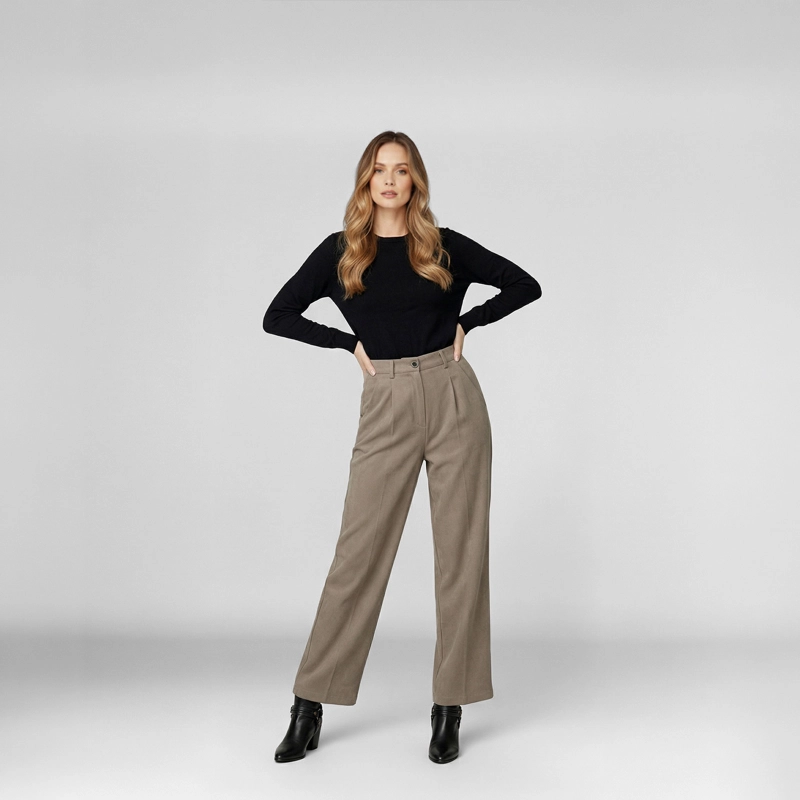 PANTALON MUJER PAULINA RELAXED FANGO LINEATRE - 4