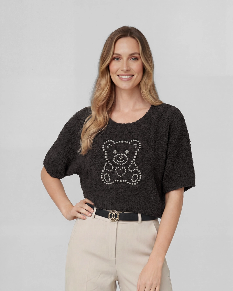 SWEATER MUJER MARA RELAXED CUELLO EN V MANGA CAIDA CHOCOLATE LINEATRE - 1