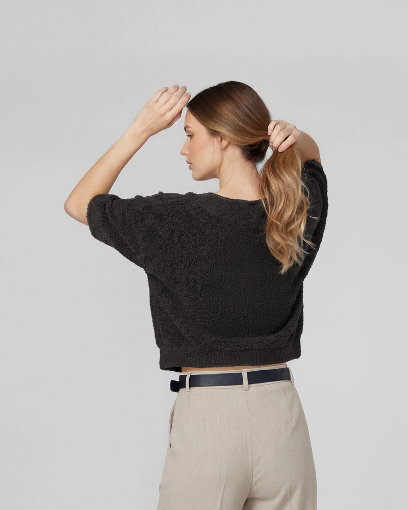 SWEATER MUJER MARA RELAXED CUELLO EN V MANGA CAIDA CHOCOLATE LINEATRE - 2
