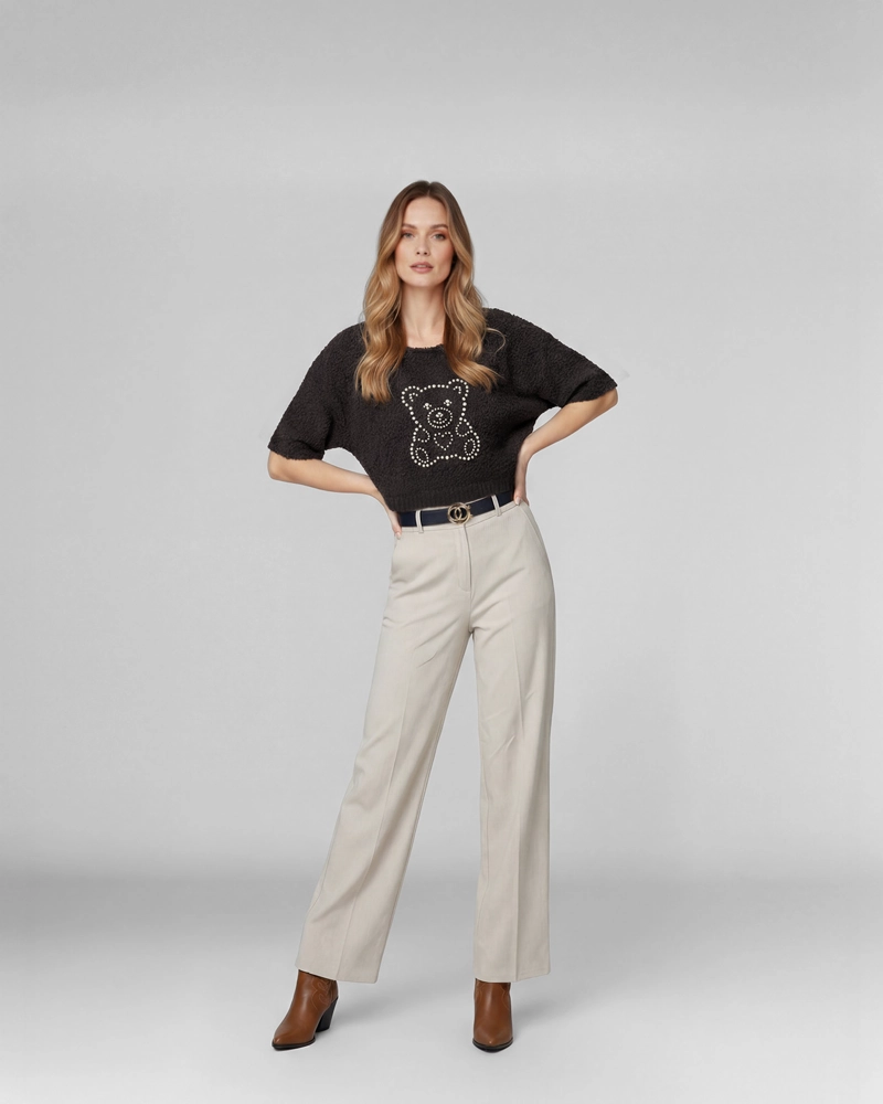 SWEATER MUJER MARA RELAXED CUELLO EN V MANGA CAIDA CHOCOLATE LINEATRE - 4