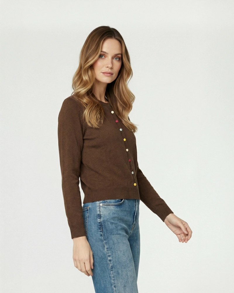 SWEATER MUJER JOSEFINA REGULAR CUELLO REDONDO MANGA SUELTA CHOCOLATE LINEATRE - 1