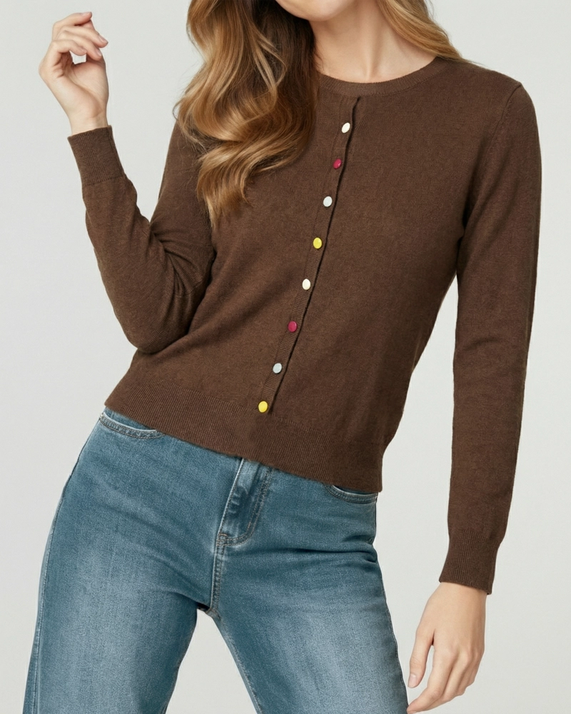 SWEATER MUJER JOSEFINA REGULAR CUELLO REDONDO MANGA SUELTA CHOCOLATE LINEATRE - 3