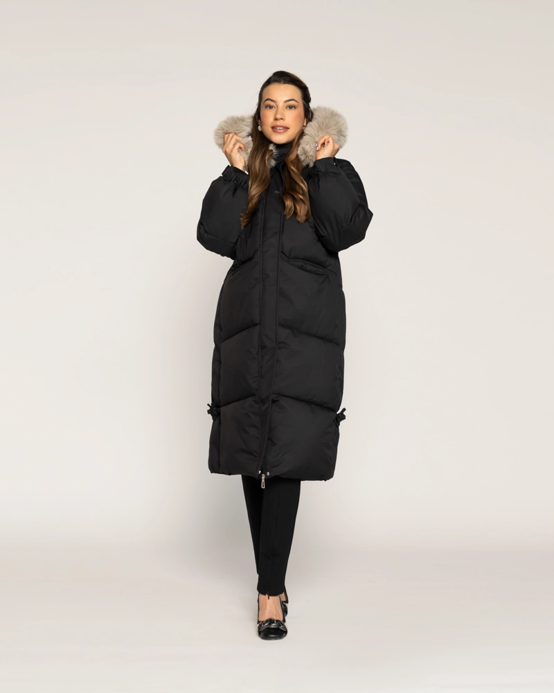PARKA ISABEL NEGRO ACOLCHADA LARGO MEDIO CAPUCHA LUDOVICA - 1