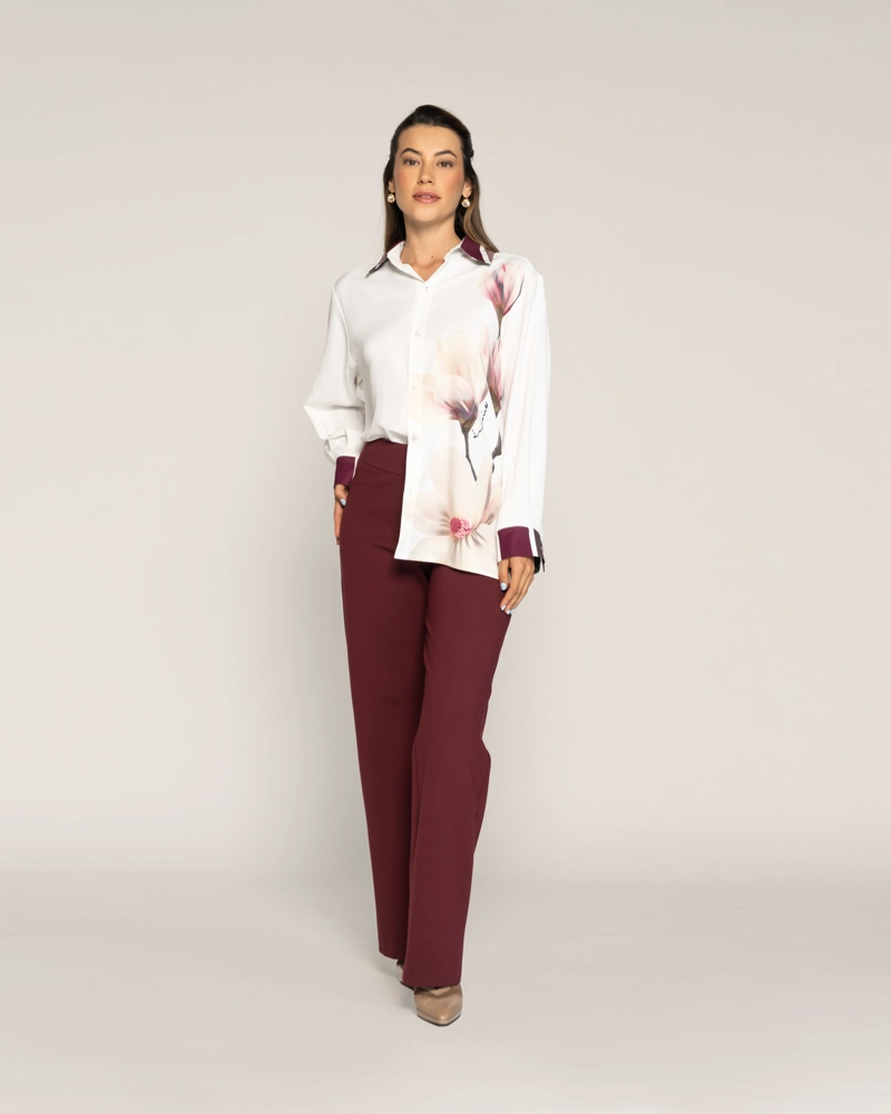 BLUSA MARTINA MAGNOLIA CUELLO EN V TIPO CAMISA MANGA LARGA AJUSTADA PUÑO TIPO CAMISA MUJER - 1