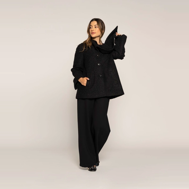 CHAQUETA NEGRO AFELPADA CUELLO AMPLIO ENVOLVENTE TEXTURADA LUDOVICA - 3