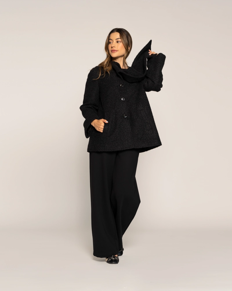 CHAQUETA NEGRO AFELPADA CUELLO AMPLIO ENVOLVENTE TEXTURADA LUDOVICA - 3