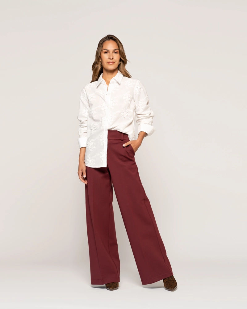 BLUSA MATILDE CRUDO CUELLO EN V TIPO CAMISA MANGA LARGA AJUSTADA PUÑO TIPO CAMISA MUJER - 1