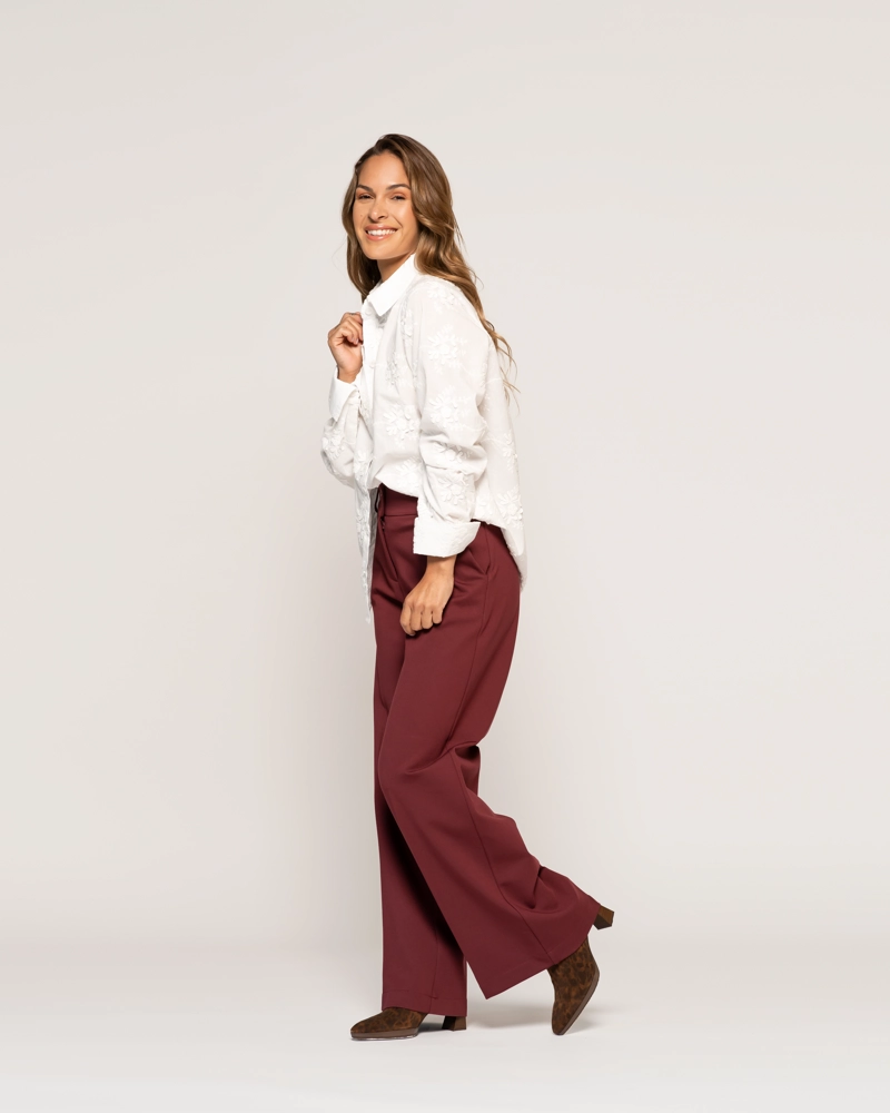 BLUSA MATILDE CRUDO CUELLO EN V TIPO CAMISA MANGA LARGA AJUSTADA PUÑO TIPO CAMISA MUJER - 2