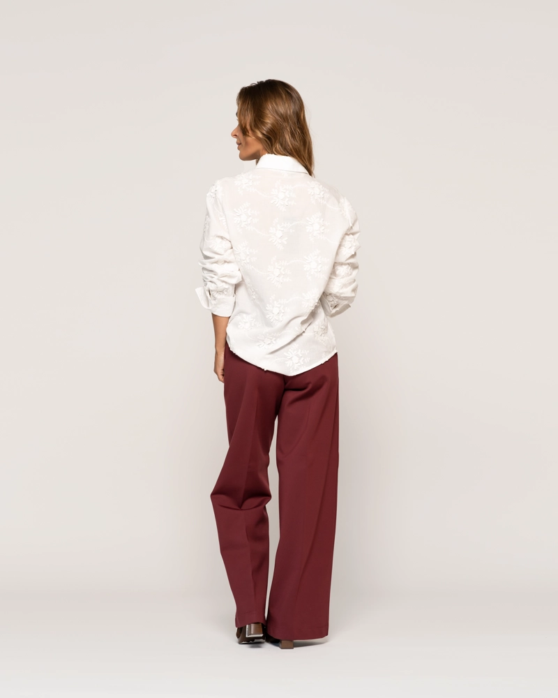 BLUSA MATILDE CRUDO CUELLO EN V TIPO CAMISA MANGA LARGA AJUSTADA PUÑO TIPO CAMISA MUJER - 3