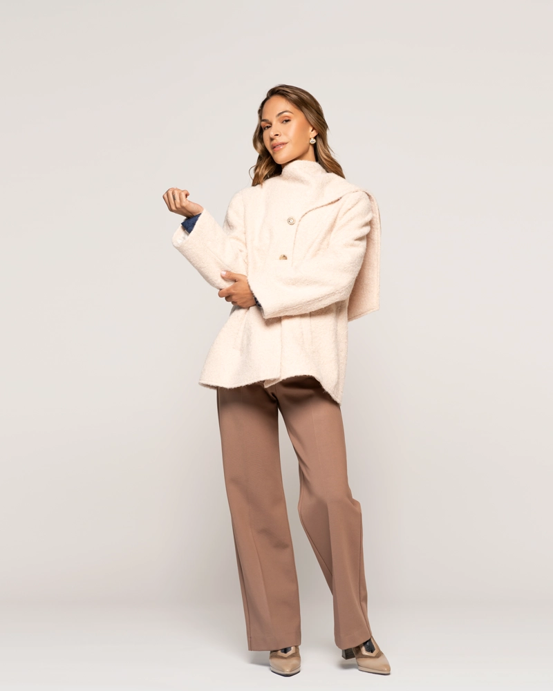 CHAQUETA ANTONIETA CRUDO TEXTURADA CUELLO SUELTO MANGA LARGA ACAMPANADA PUÑO SUELTO MUJER - 1