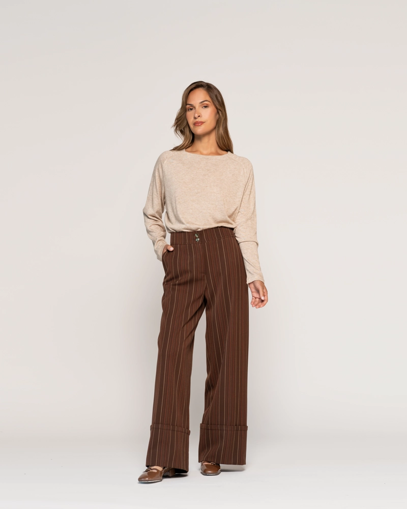 POLERA ELVIRA BEIGE AJUSTADA CUELLO ALTO MANGA LARGA LUDOVICA - 1