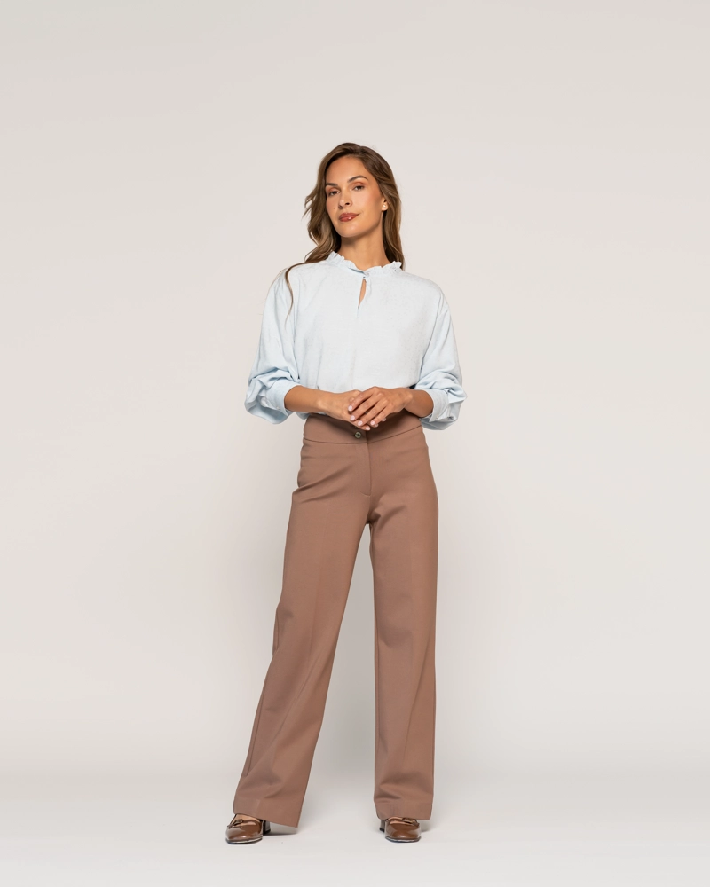 BLUSA ROCIO CIELO CUELLO MAO V MANGA LARGA GLOBO PUÑO TIPO CAMISA MUJER - 1