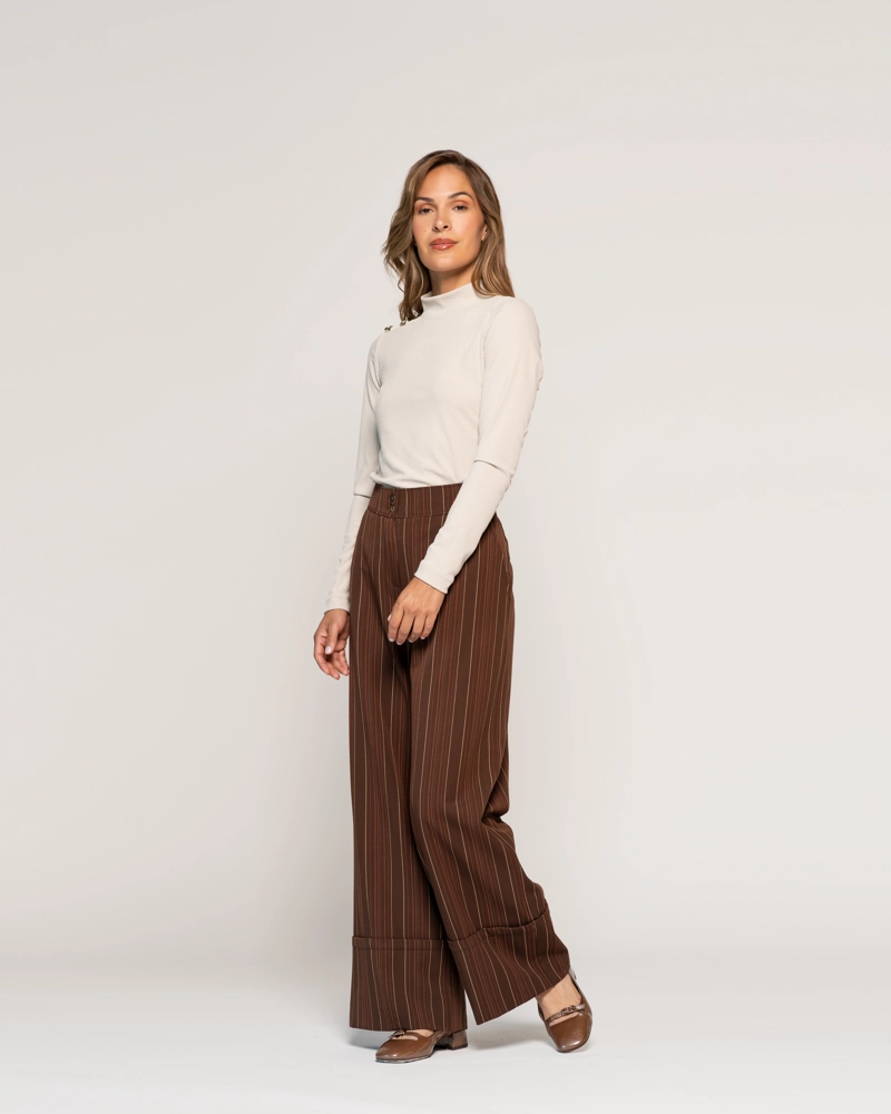 POLERA SANDRA TIZA AJUSTADA CUELLO ALTO MANGA LARGA LUDOVICA - 2