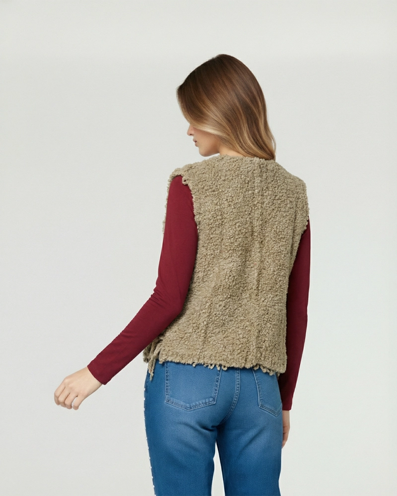 GILLET MUJER FABIOLA RELAXED CUELLO EN V CAMEL LINEATRE - 2