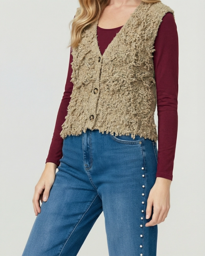 GILLET MUJER FABIOLA RELAXED CUELLO EN V CAMEL LINEATRE - 3