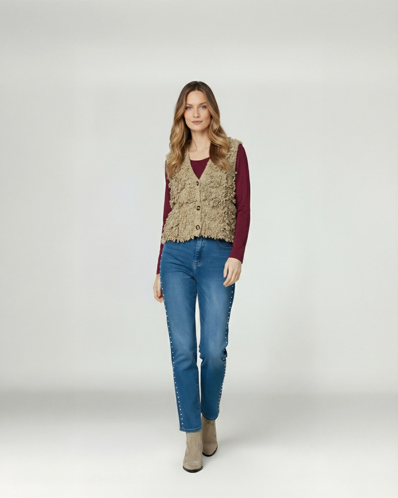 GILLET MUJER FABIOLA RELAXED CUELLO EN V CAMEL LINEATRE - 4