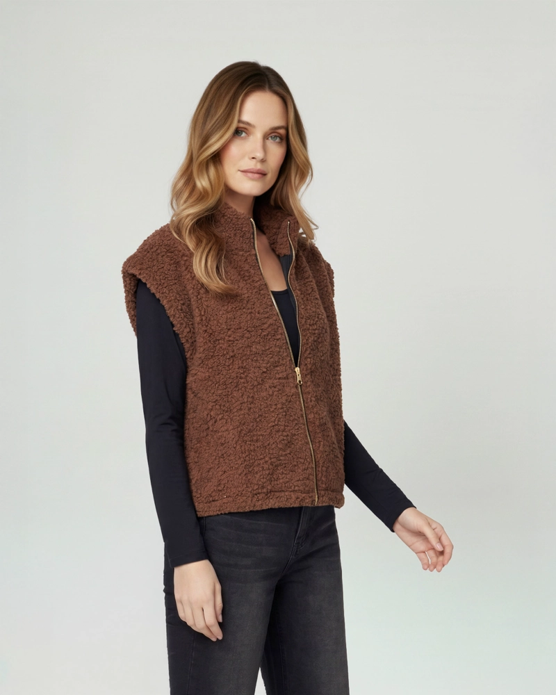 GILLET MUJER ANTONIA RELAXED CUELLO MEDIO ALTO CON CIERRE MANGA CAIDA CHOCOLATE LINEATRE - 1