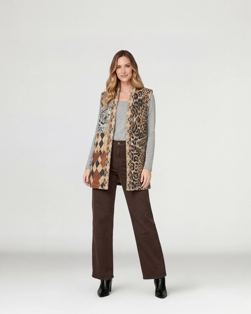 GILLET MUJER ANNA RELAXED CUELLO TIPO KIMONO CAMEL LINEATRE - 2
