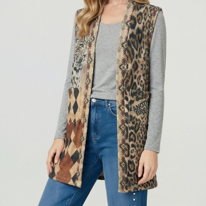 GILLET MUJER ANNA RELAXED CUELLO TIPO KIMONO CAMEL LINEATRE - 3
