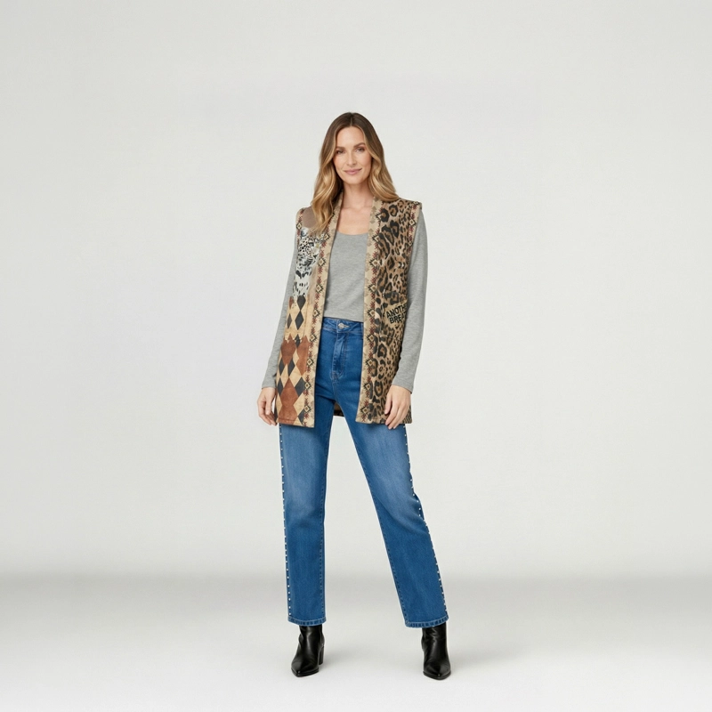 GILLET MUJER ANNA RELAXED CUELLO TIPO KIMONO CAMEL LINEATRE - 4