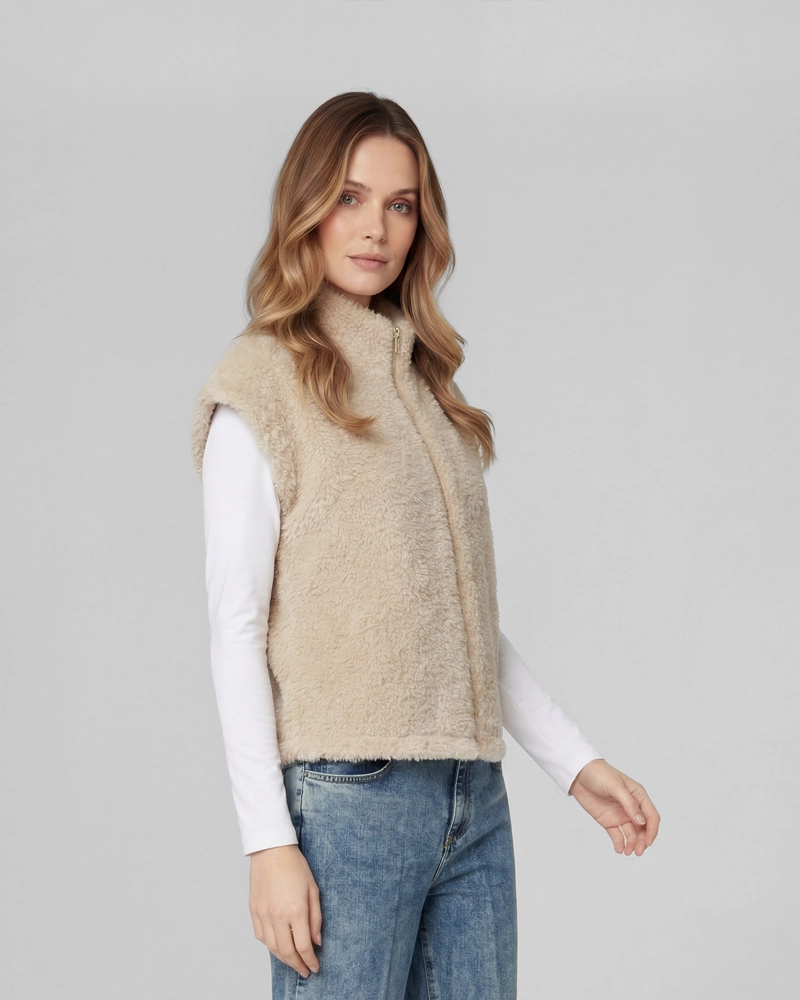 GILLET MUJER ANTONIA RELAXED CUELLO MEDIO ALTO CON CIERRE MANGA CAIDA BEIGE LINEATRE - 1