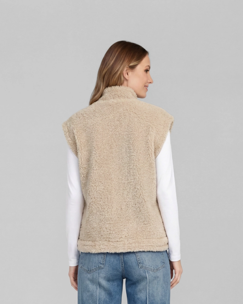 GILLET MUJER ANTONIA RELAXED CUELLO MEDIO ALTO CON CIERRE MANGA CAIDA BEIGE LINEATRE - 2