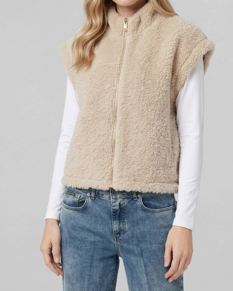 GILLET MUJER ANTONIA RELAXED CUELLO MEDIO ALTO CON CIERRE MANGA CAIDA BEIGE LINEATRE - 3