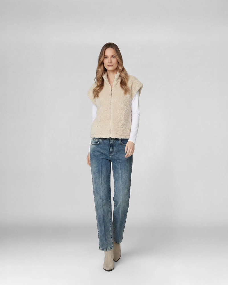 GILLET MUJER ANTONIA RELAXED CUELLO MEDIO ALTO CON CIERRE MANGA CAIDA BEIGE LINEATRE - 4