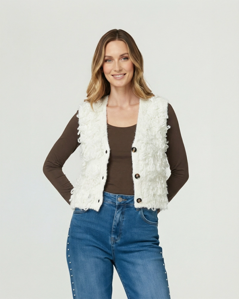 GILLET MUJER FABIOLA RELAXED CUELLO EN V BLANCO LINEATRE - 1