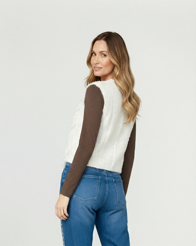 GILLET MUJER FABIOLA RELAXED CUELLO EN V BLANCO LINEATRE - 2