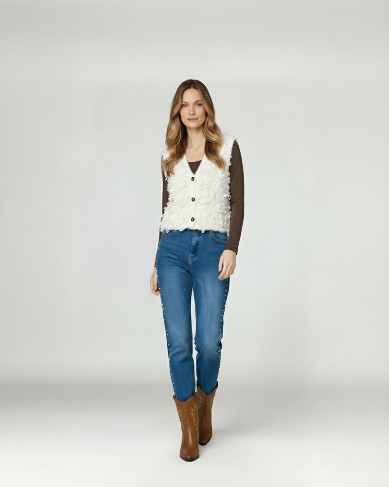 GILLET MUJER FABIOLA RELAXED CUELLO EN V BLANCO LINEATRE - 4