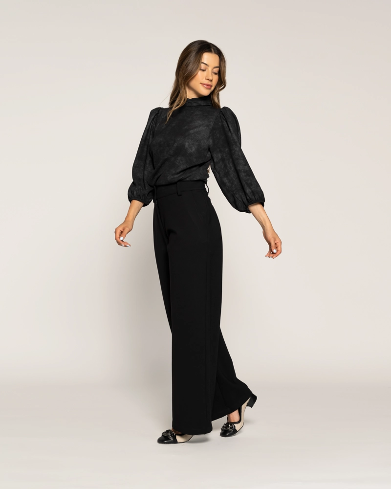 BLUSA ANA NEGRO CUELLO ALTO CERRADO MANGA 3/4 AJUSTADA SIN PUÑO MUJER - 2