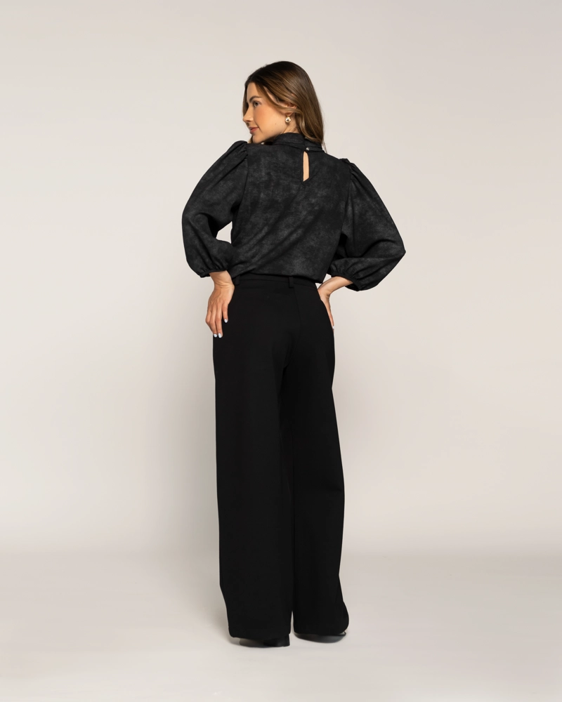 BLUSA ANA NEGRO CUELLO ALTO CERRADO MANGA 3/4 AJUSTADA SIN PUÑO MUJER - 3