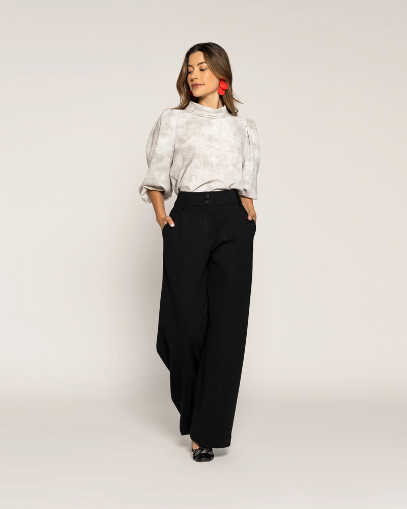 BLUSA CAMILA CRUDO CUELLO ALTO CERRADO MANGA 3/4 AJUSTADA SIN PUÑO MUJER - 1