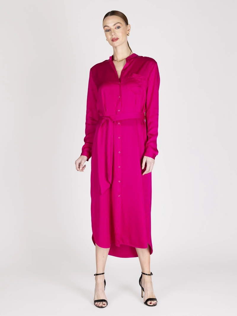 VESTIDO CAMISERO SATINADO FUCSIA LINEATRE - 1