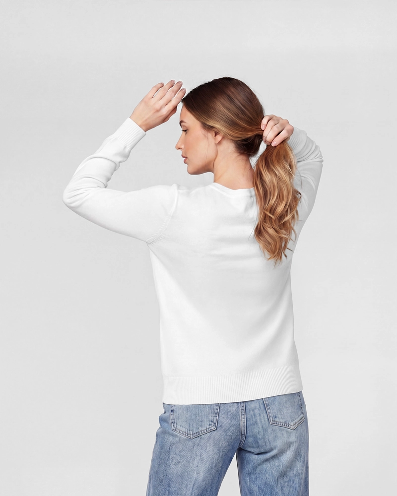 SWEATER MUJER IGNACIA REGULAR FIT CUELLO EN V MANGA CAIDA BLANCO LINEATRE - 2