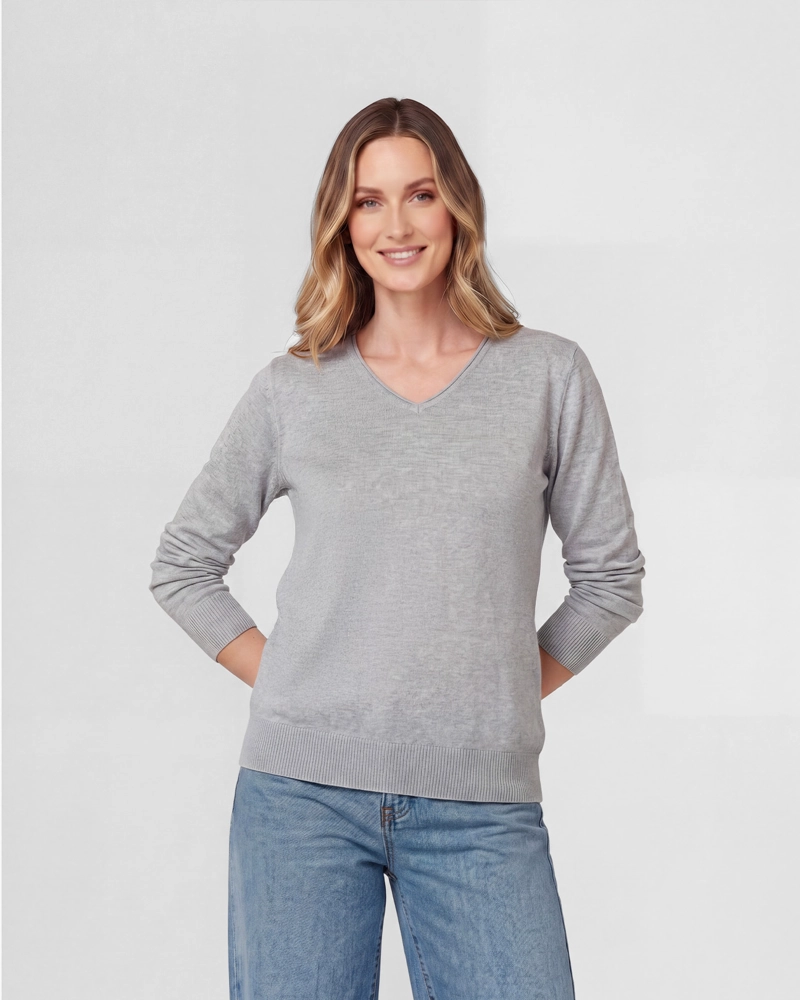 SWEATER MUJER IGNACIA REGULAR FIT CUELLO EN V MANGA CAIDA FANGO LINEATRE - 1