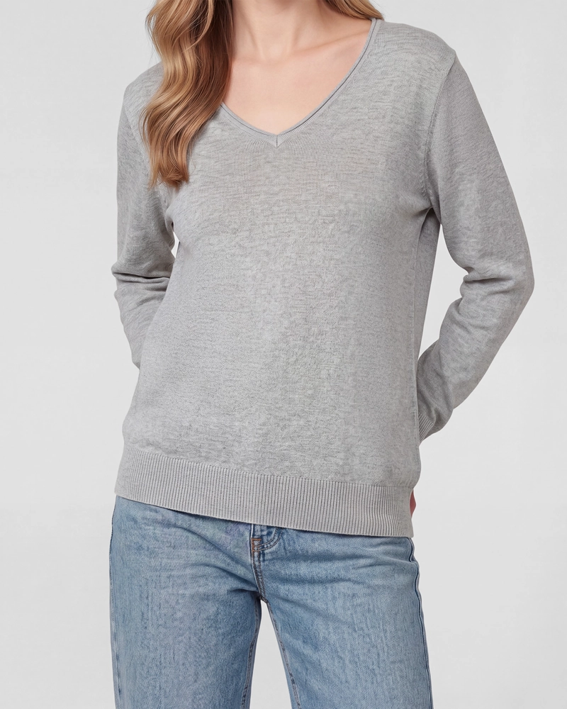 SWEATER MUJER IGNACIA REGULAR FIT CUELLO EN V MANGA CAIDA FANGO LINEATRE - 3