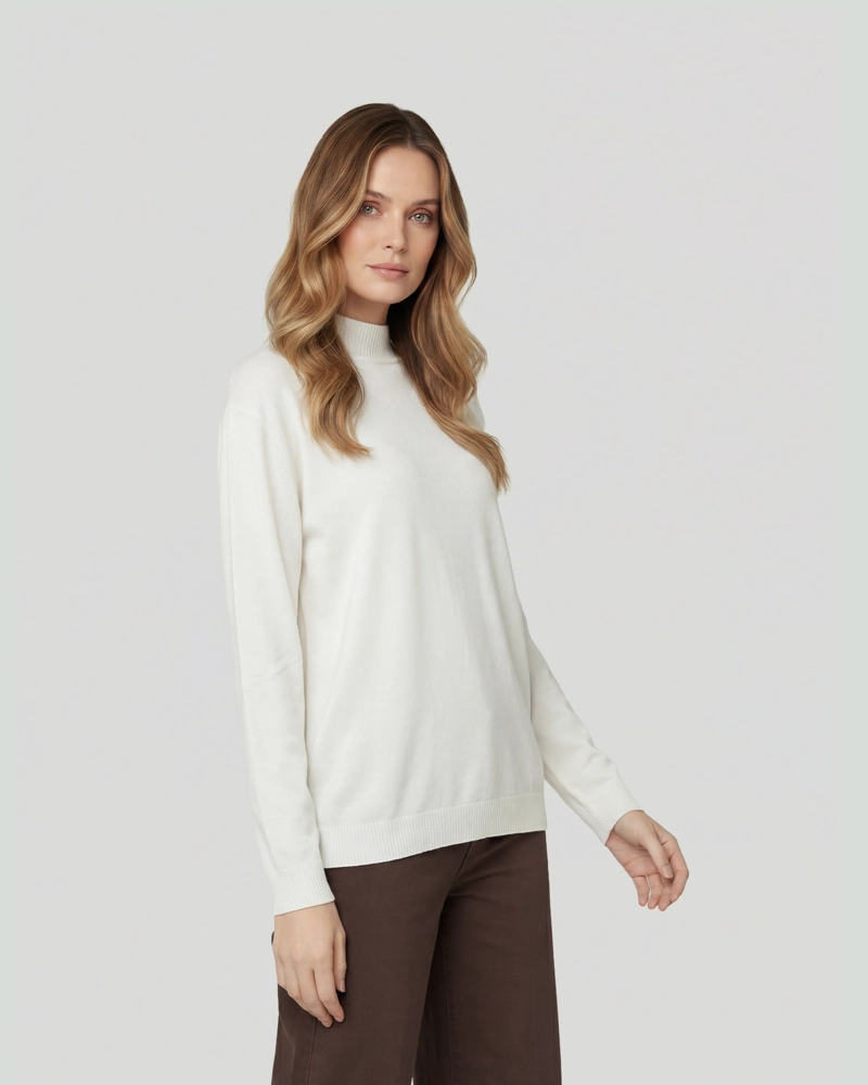 SWEATER MUJER MAGDALENA RELAXED FIT CUELLO MEDIO ALTO REDONDO MANGA CAIDA CRUDO LINEATRE - 1