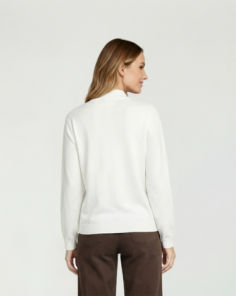 SWEATER MUJER MAGDALENA RELAXED FIT CUELLO MEDIO ALTO REDONDO MANGA CAIDA CRUDO LINEATRE - 3