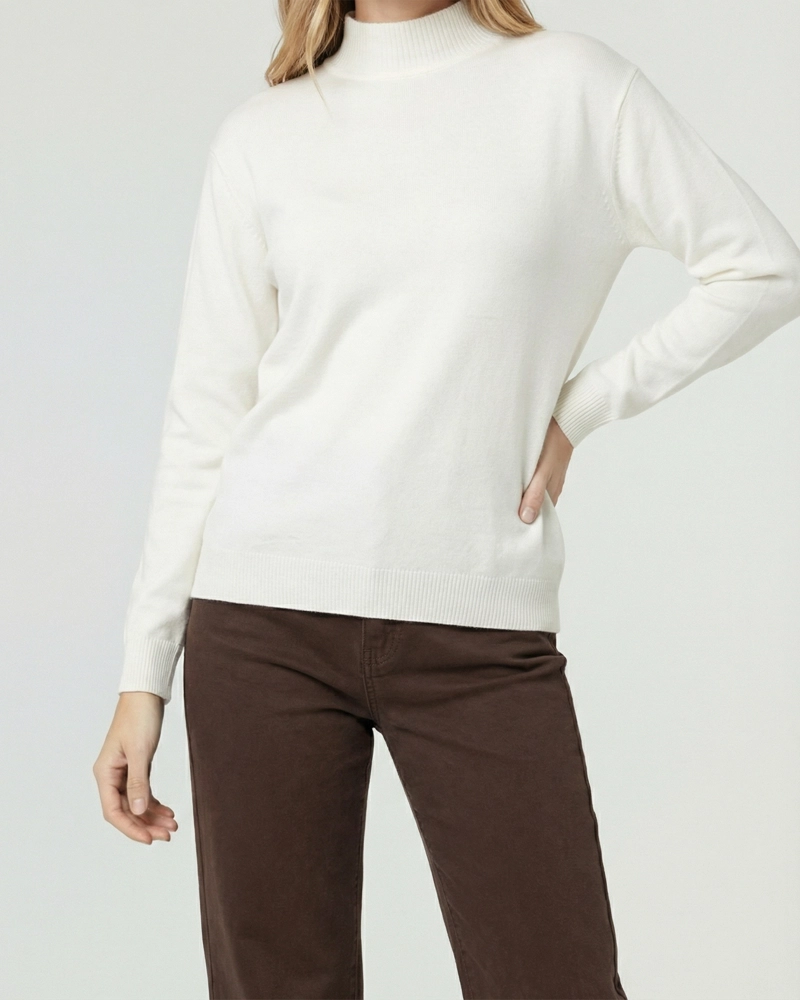 SWEATER MUJER MAGDALENA RELAXED FIT CUELLO MEDIO ALTO REDONDO MANGA CAIDA CRUDO LINEATRE - 4