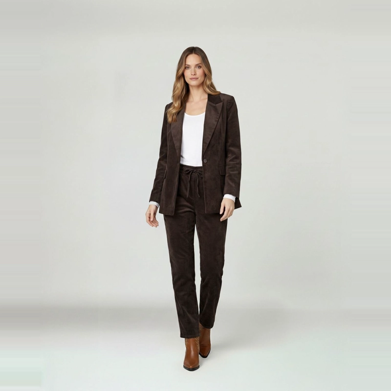 CHAQUETA MUJER IDA REGULAR FIT CUELLO CON SOLAPA MANGA SUELTA CHOCOLATE LINEATRE - 4
