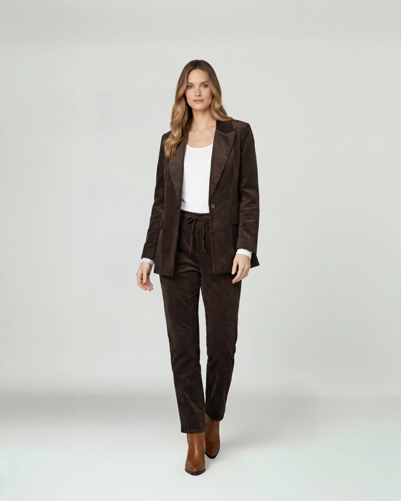 CHAQUETA MUJER IDA REGULAR FIT CUELLO CON SOLAPA MANGA SUELTA CHOCOLATE LINEATRE - 4