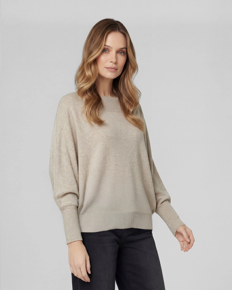 SWEATER MUJER ELENA REGULAR CUELLO OJAL MANGA CAIDA BEIGE LINEATRE - 1