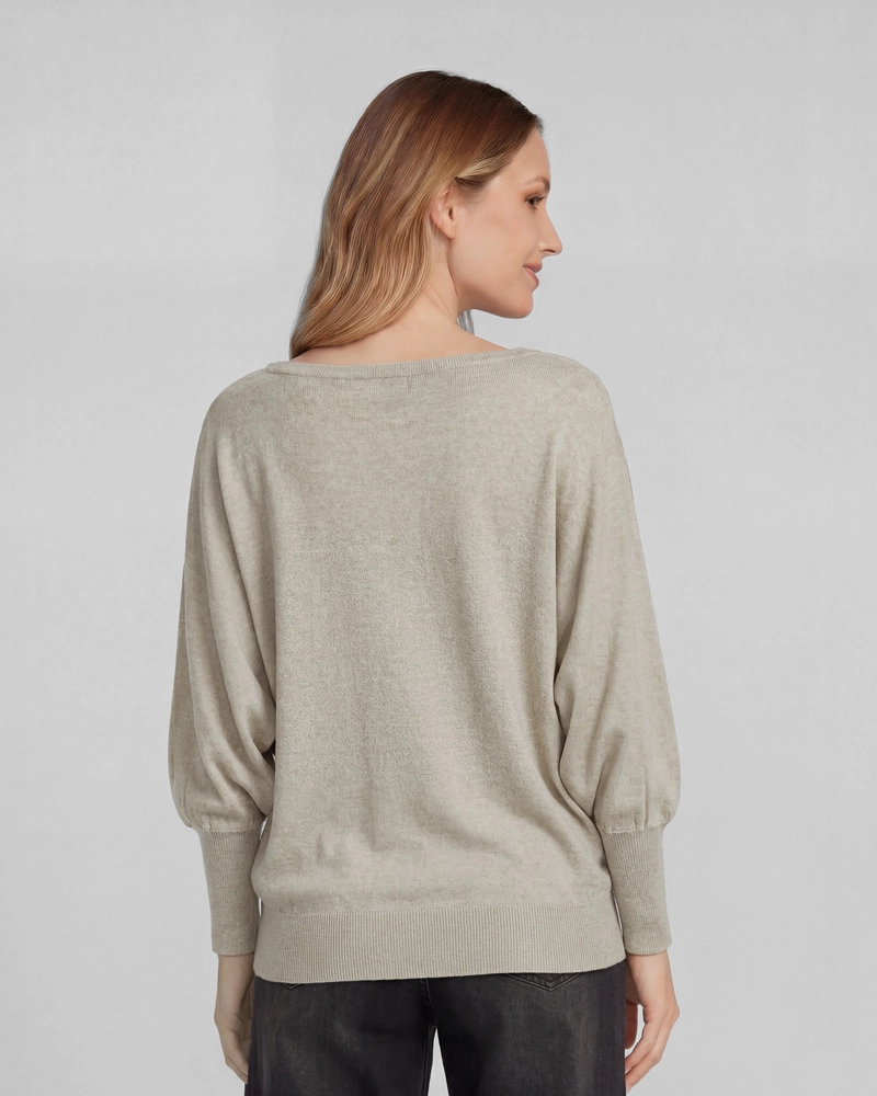 SWEATER MUJER ELENA REGULAR CUELLO OJAL MANGA CAIDA BEIGE LINEATRE - 2