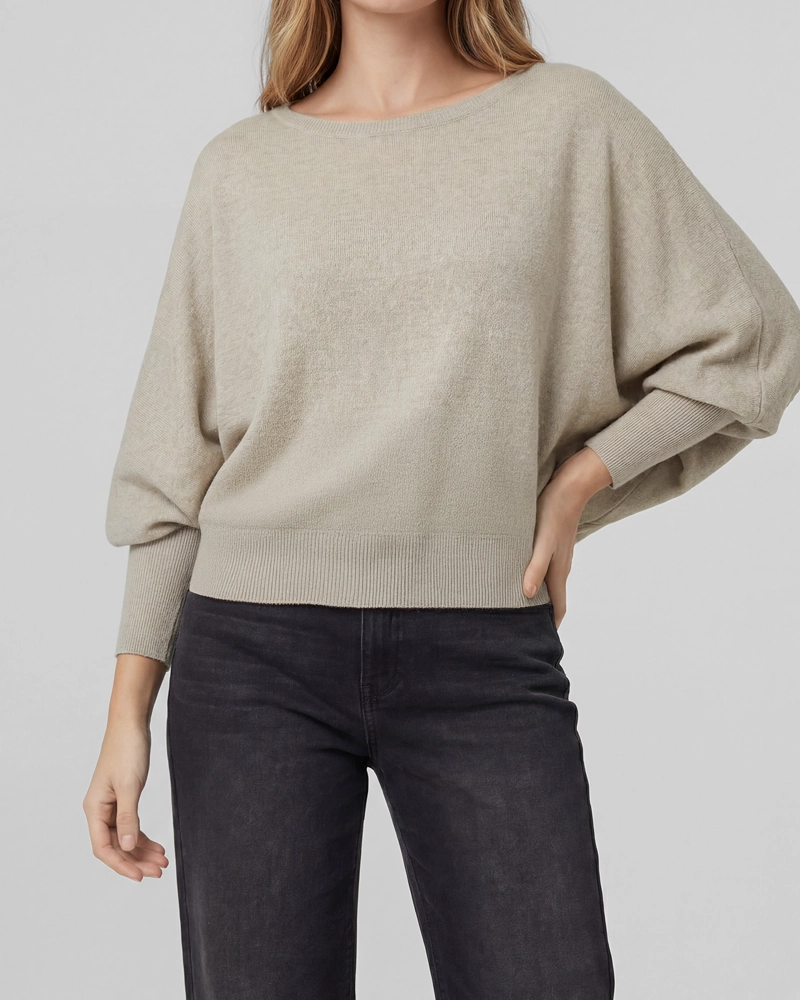 SWEATER MUJER ELENA REGULAR CUELLO OJAL MANGA CAIDA BEIGE LINEATRE - 3