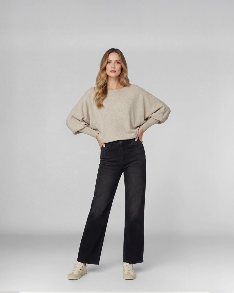 SWEATER MUJER ELENA REGULAR CUELLO OJAL MANGA CAIDA BEIGE LINEATRE - 4