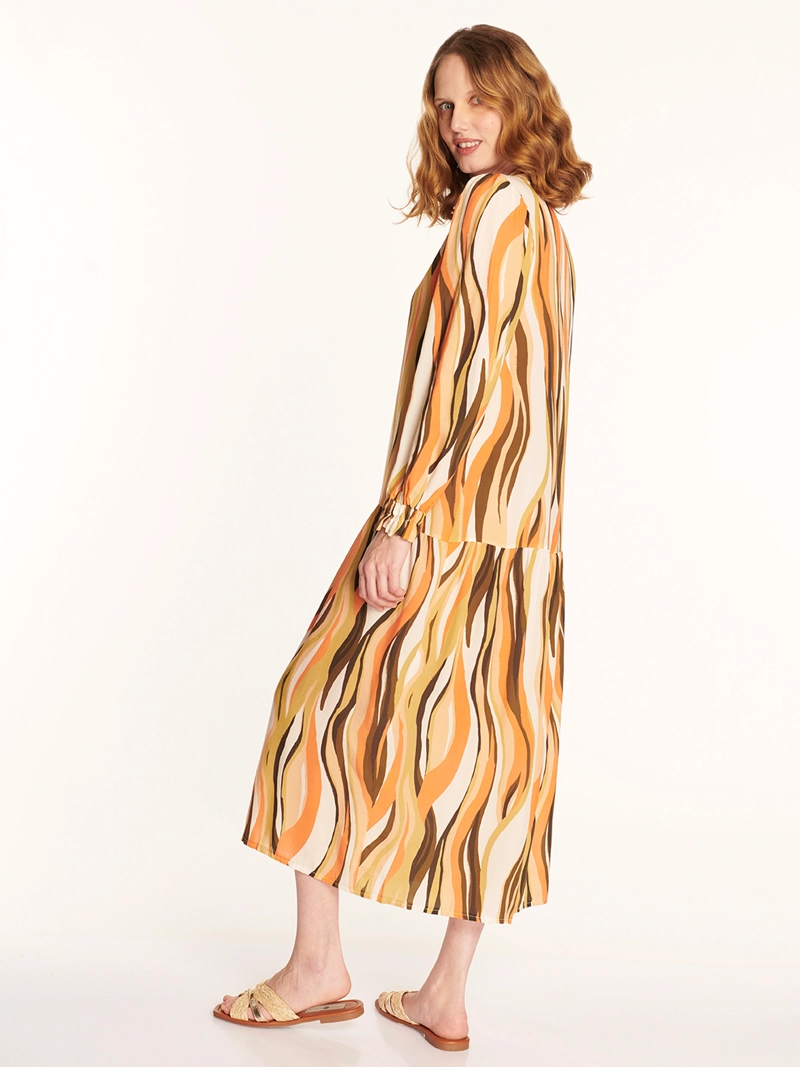 VESTIDO CAMISERO LARGO ESTAMPADO ONDAS SALMON LINEATRE - 2